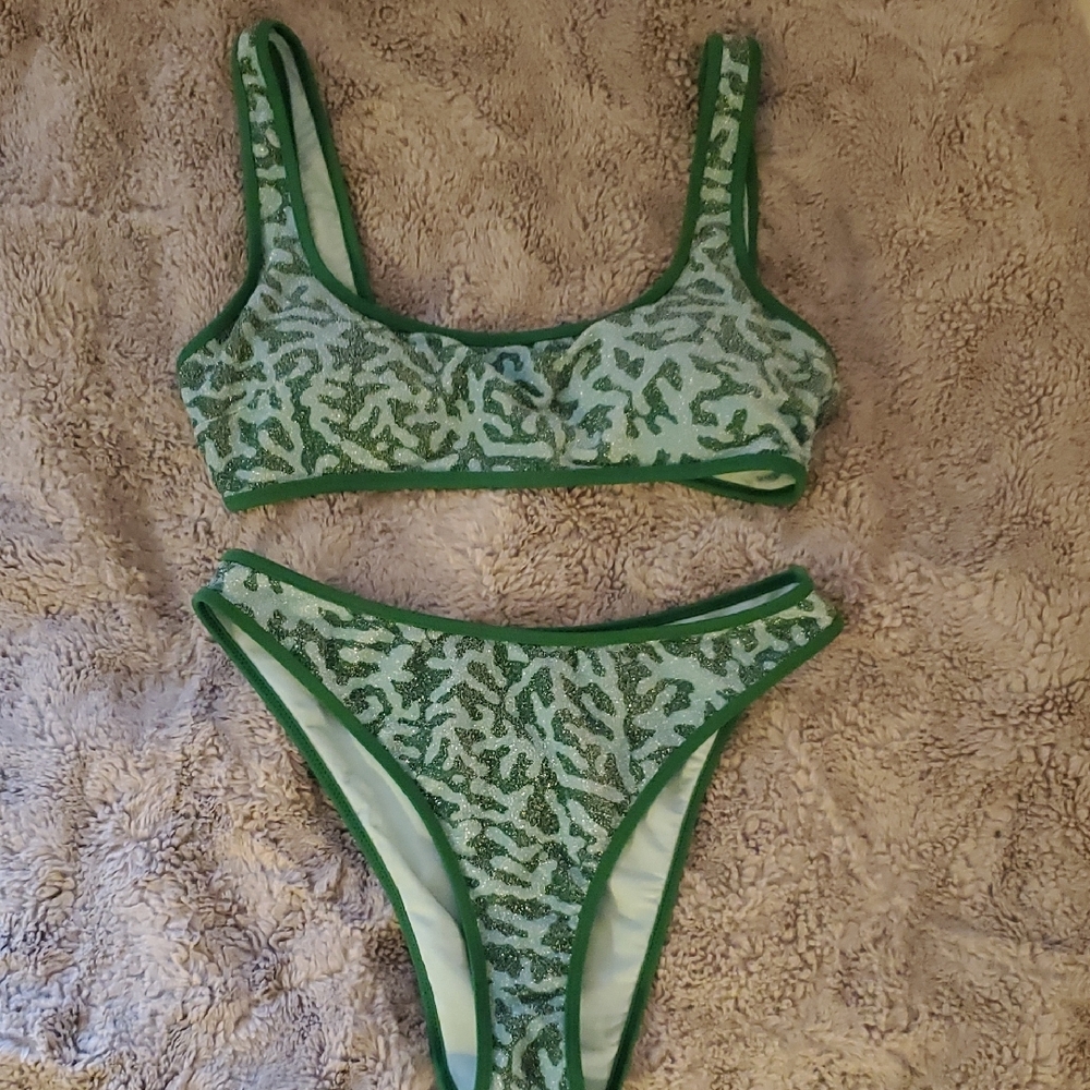 Green Patterned Bikini Set